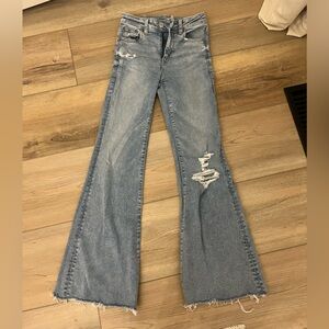 American Eagle Outfitters Super High Rise Flare Jeans, 0 short